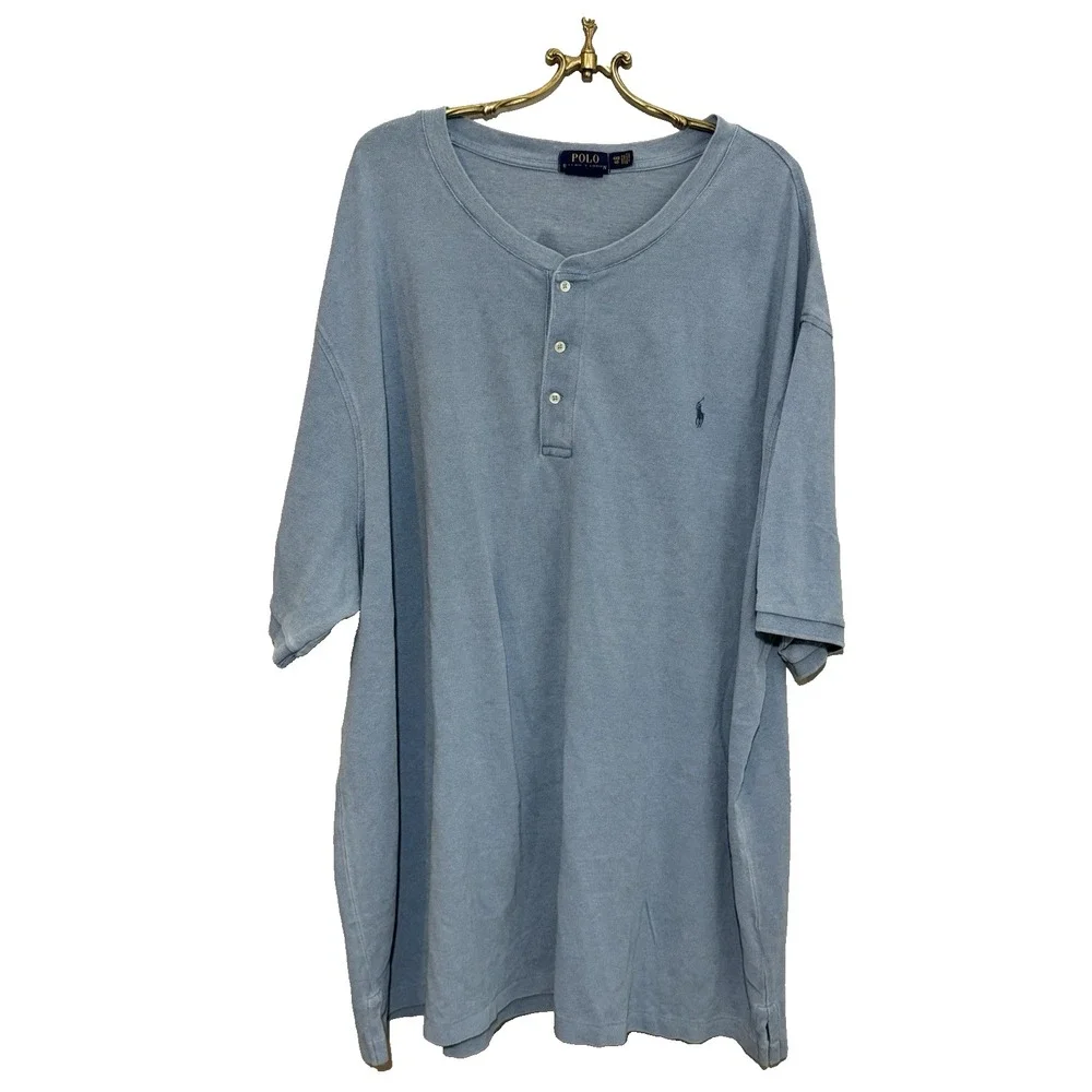 Polo Ralph Lauren Shirt Mens 4XB Blue‎ Short Sleeve Preppy Logo  No Collar